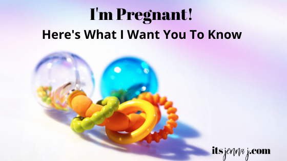 Rainbow rattle on a white/light purple background. "I'm Pregnant! Here's What I Want You To Know" in black text. 